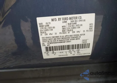 2021 Ford Explorer Xlt z USA, uszkodzony, nr VIN 1FMSK8DHXMGB13951